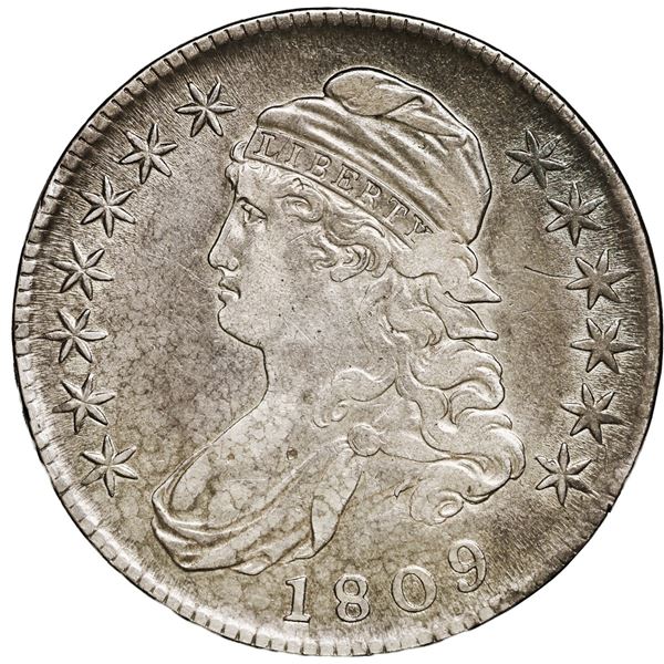 UNITED STATES, Philadelphia mint, Capped Bust half dollar, 1809, Lettered Edge variety.