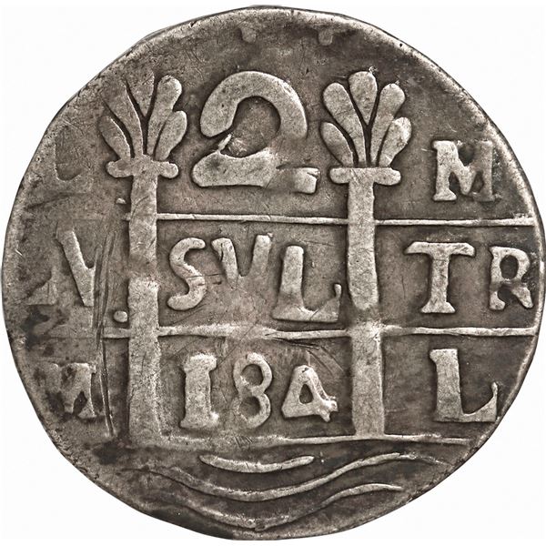 VENEZUELA, Caracas, "imitation cob" 2 reales, fantasy date "184" (ca. 1815), quadrants of cross tran