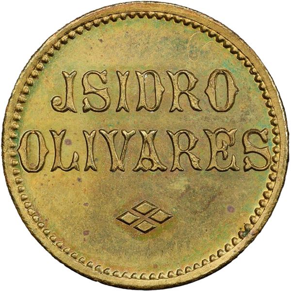 VENEZUELA, brass ¼ real token, no date, Isidro Olivares / El Oazis, PCGS MS64, finest and only examp