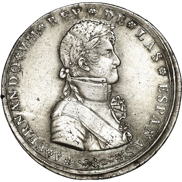 CHILE, Santiago, large white-metal medal (off-metal trial), Ferdinand VII, 1814, Reconquest of Santi