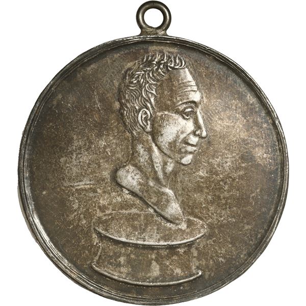 COLOMBIA (formerly Venezuela), large silver medal, dated 1828 (struck 1829), Bolívar saved from assa