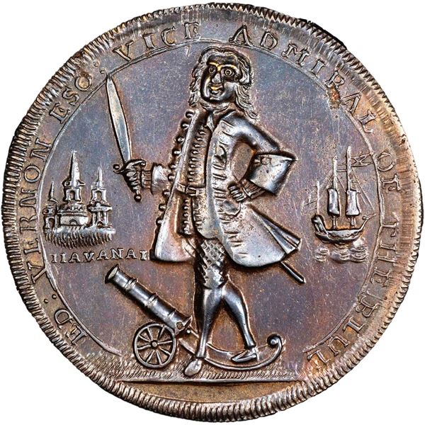 GREAT BRITAIN, copper alloy Admiral Vernon medal, 1739, Vernon and Havana / Porto Bello, PCGS AU50.