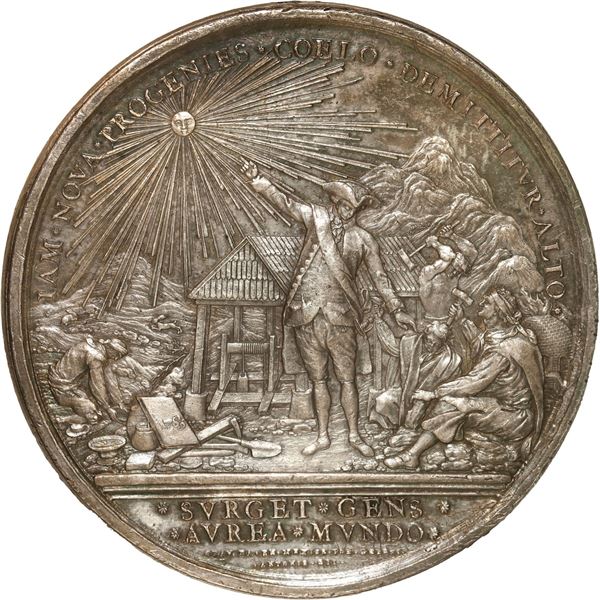 MEXICO, large silver medal, Charles III, 1785, Birth of Prince Ferdinand / Corporation of Mines of N