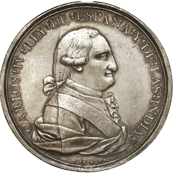 MEXICO, Guanajuato, silver proclamation medal, Charles IV, 1790, los Mineros (miners), by G. A. Gil.
