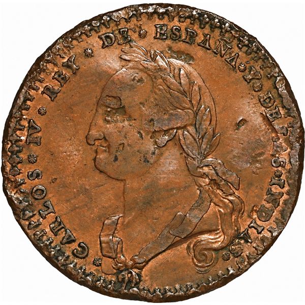 MEXICO, Tabasco, 2 reales-sized bronze proclamation medal, Charles IV, 1790, Lorenzo Santa Maria, ex