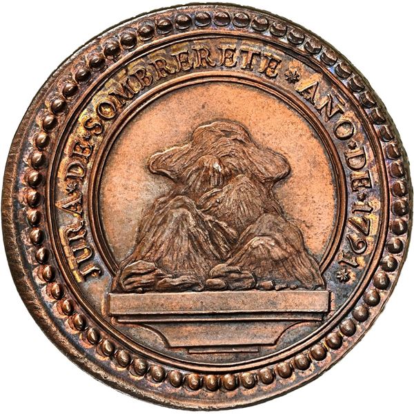 MEXICO, Sombrerete, bronze proclamation medal, Charles IV, 1791, La Bufa mountain, NGC UNC details /