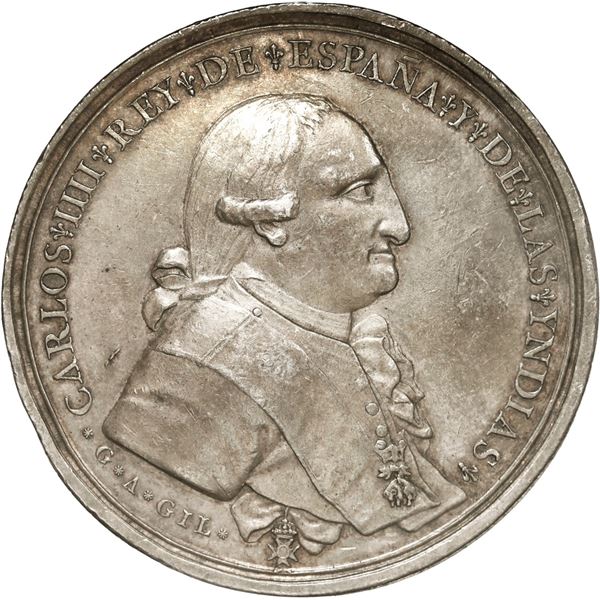 MEXICO, Valladolid de Michoacán, silver proclamation medal, Charles IV, 1791, by G. A. Gil.