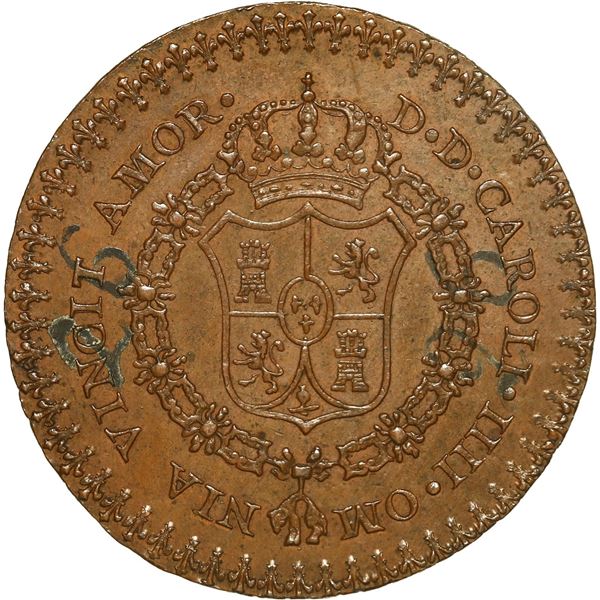 MEXICO, Real de Catorce, 2 reales-sized bronze proclamation medal, Charles IV, no date, Jorge Parrod