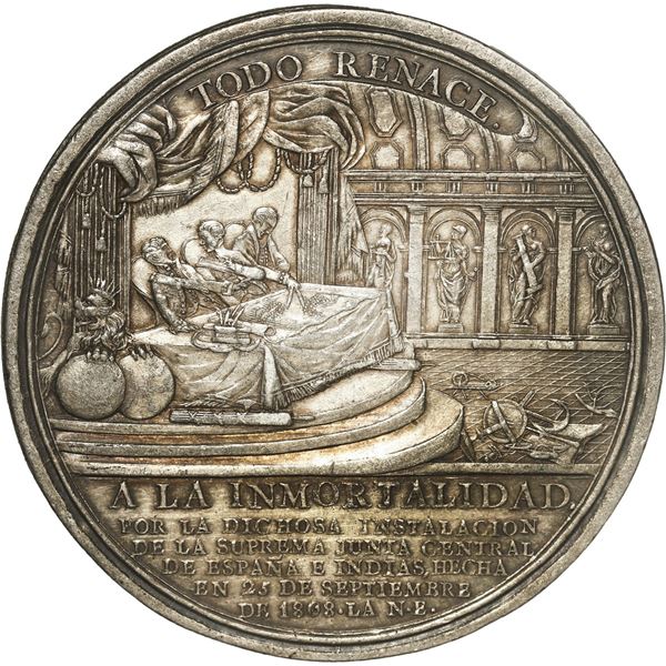MEXICO, large silver medal, Ferdinand VII, 1808, establishment of the Supreme Junta General of Spain