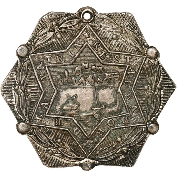 PERU, Republic (pre-confederation), silver uniface military award medal, no date (late 1830s), RESTA