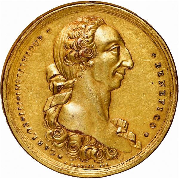 PHILIPPINES (under Spain), Manila, large gilt-bronze medal, Charles III, no date (ca. 1782), Manila 
