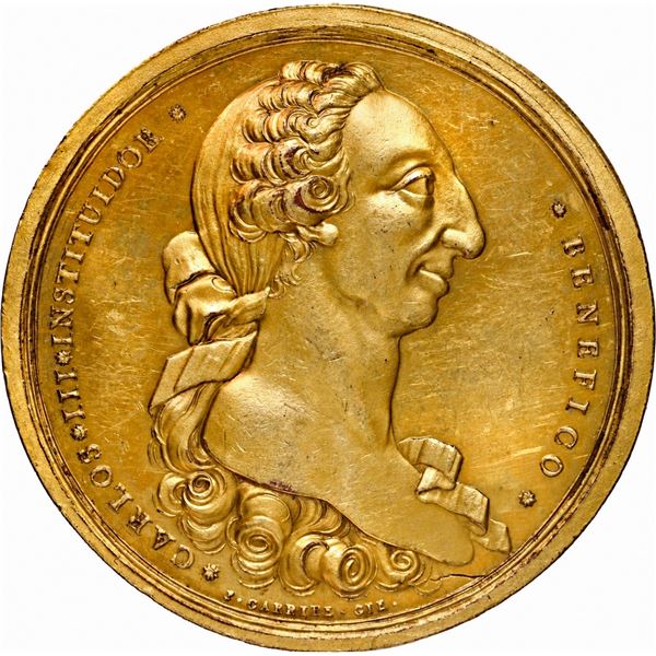 PHILIPPINES (under Spain), Manila, large gilt-bronze medal, Charles III, no date (1782), Manila Soci