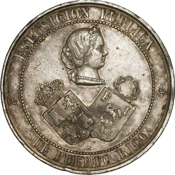 PUERTO RICO (under Spain), silver-plated copper medal, no date (1800s), Isabel II / Public Expositio