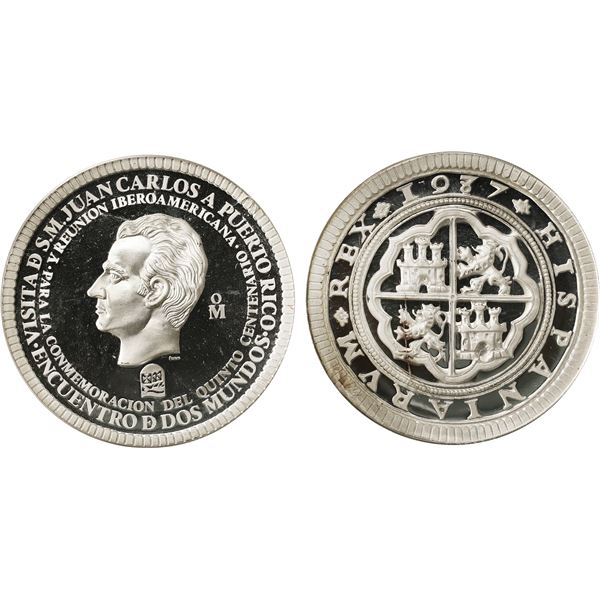 PUERTO RICO (struck at the Mexico City mint), large proof silver medal, 1987, visit of Spanish King 