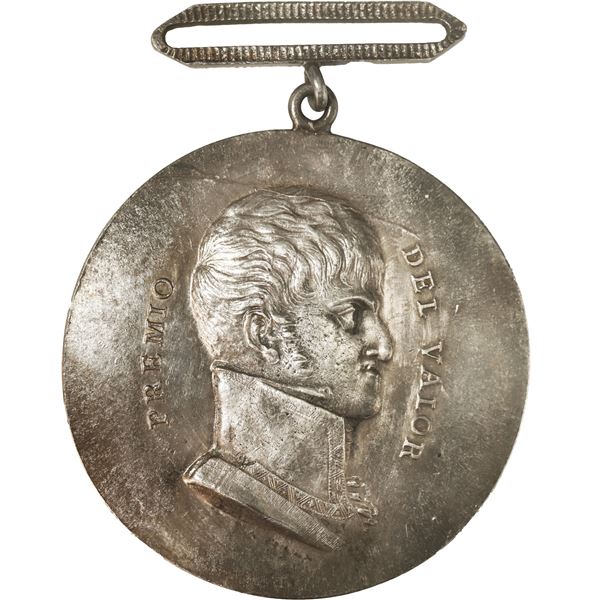 SPANISH COLONIAL, uniface silver military medal with oval hanger, Ferdinand VII, no date (ca. 1808-1