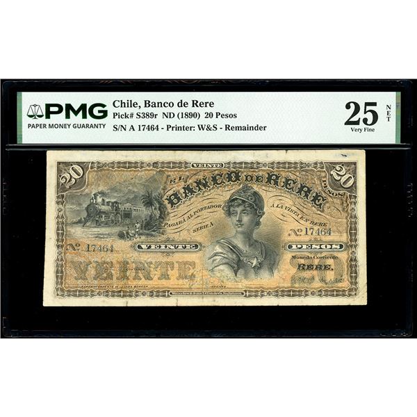 CHILE, Rere, Banco de Rere, 20 pesos remainder, no date (1890s), series A, serial 17464, PMG VF 25 N