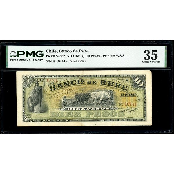 CHILE, Rere, Banco de Rere, 10 pesos remainder, no date (1890s), series A, serial 18741, PMG Choice 