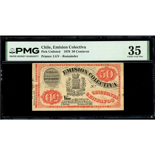 CHILE, Valparaiso, Emisión Colectiva, 50 centavos, September 1879, PMG Choice VF 35.