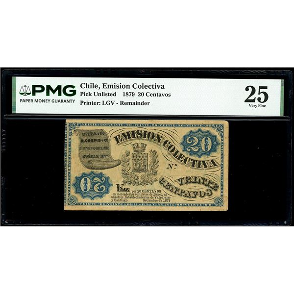 CHILE, Valparaiso, Emisión Colectiva, 20 centavos, September 1879, PMG VF 25.