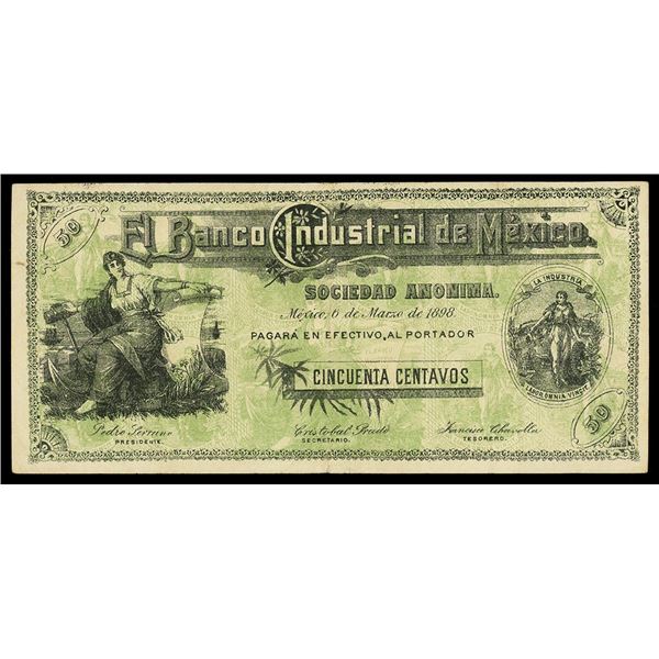 MEXICO, (Mexico City), Banco Industrial de Mexico, 50 centavos, (1898), rotated back printing.