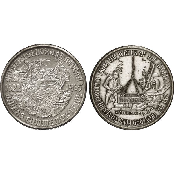 Silver 1-oz "Golden Crew" commemorative medallion made from Atocha silver in 1985.