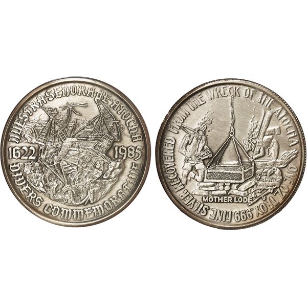 Silver 1-oz "Golden Crew" commemorative medallion made from Atocha silver in 1985.