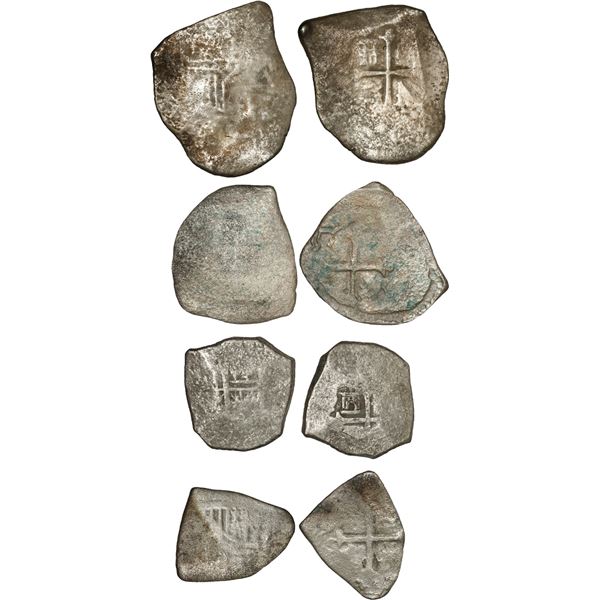 MEXICO, Mexico City, lot of four cob 8R (one) and 4R (three), Charles II, assayers not visible.