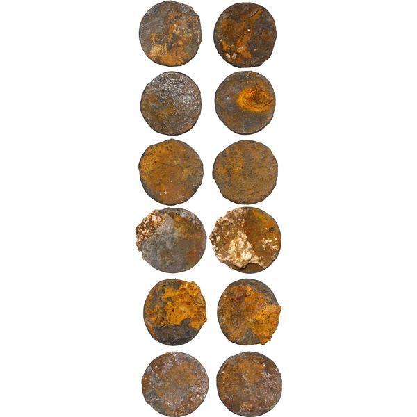 GREAT BRITAIN, mints uncertain, lot of six silver shillings, dates and monarchs not visible, encrust
