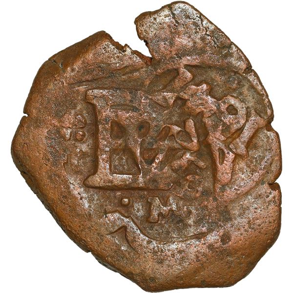 SPAIN, mint uncertain, copper 4 maravedís, Philip IV, with several revaluation countermarks (one dat