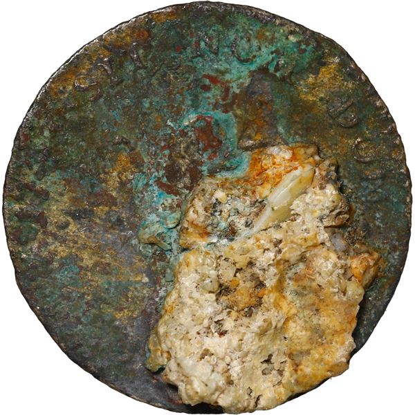 FRENCH COLONIES, mint uncertain, billon 2 sols (24 deniers), Louis XV, 1743, encrusted as found, rar