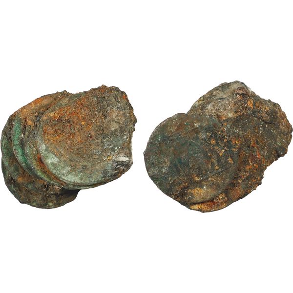 NETHERLANDS (United), Zeeland, clump of about six copper duits, 1752, encrusted as found.