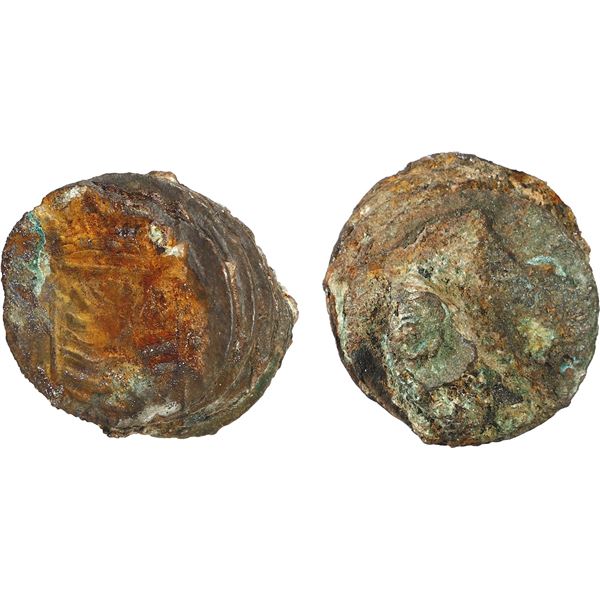NETHERLANDS (United), Zeeland, clump of four copper duits, 1752, encrusted as found.