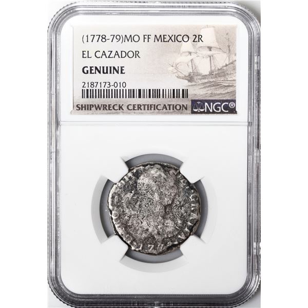MEXICO, Mexico City, bust 2 reales, Charles III, 1778 FF, NGC Genuine (El Cazador Shipwreck Brown La