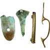 Image 1 : Lot of four brass musket parts (buttplates, trigger guard, and ramrod tube), ex-Halsewell (1786).