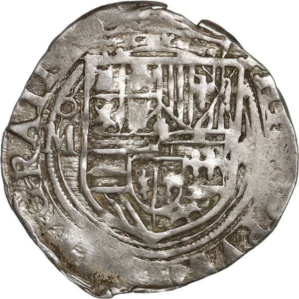 MEXICO, Mexico City, cob 1 real, Philip II, assayer O to right, mintmark oM to left (oM-O).