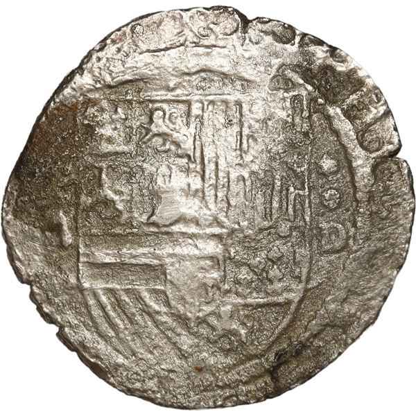 PERU, Lima, cob 2 reales, Philip II, assayer Diego de la Torre, P-ii to left, *-oD to right.