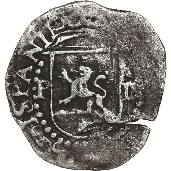 PERU, Lima, cob ¼ real, Philip II, assayer Diego de la Torre, P to left, •D to right of lio