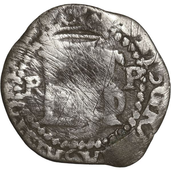 BOLIVIA, Potosí, cob ½ real, Philip II, assayer R (Rincón) to left, mintmark P to right.