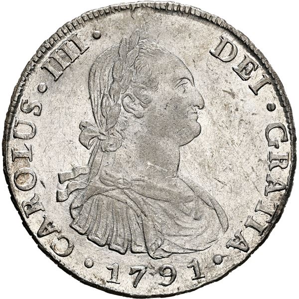 BOLIVIA, Potosí, bust 8 reales, Charles IV, 1791 PR, NGC AU 58.