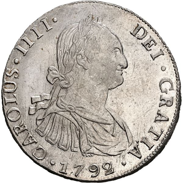 BOLIVIA, Potosí, bust 8 reales, Charles IV, 1792 PR, NGC AU 58.