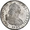 Image 1 : BOLIVIA, Potosí, bust 8 reales, Charles IV, 1793 PR, NGC MS 61.