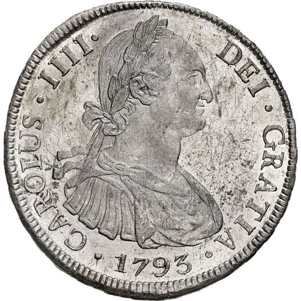 BOLIVIA, Potosí, bust 8 reales, Charles IV, 1793 PR, NGC MS 60.