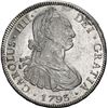 Image 1 : BOLIVIA, Potosí, bust 8 reales, Charles IV, 1793 PR, NGC UNC details / rev spot removed.