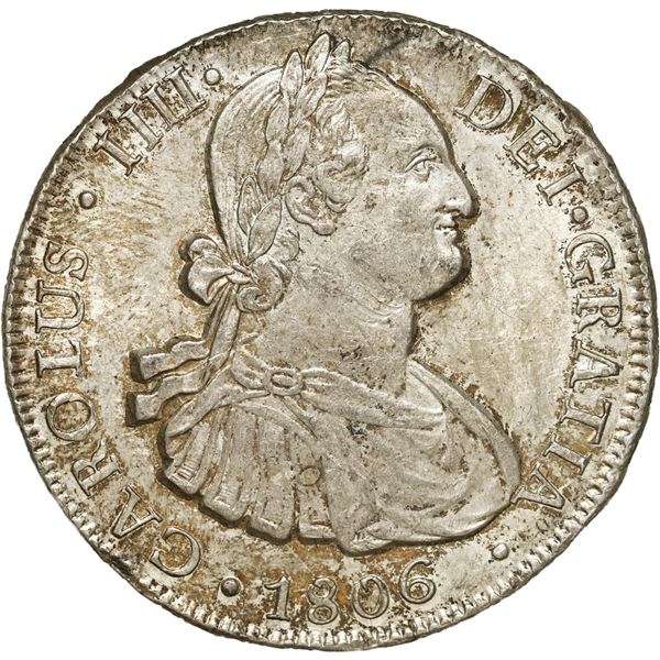 CHILE, Santiago, bust 8 reales, Charles IV, 1806 FJ, NGC UNC details / obv cleaned.