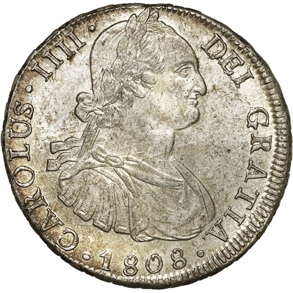 CHILE, Santiago, bust 8 reales, Charles IV, 1808 FJ, NGC UNC details / obv cleaned.