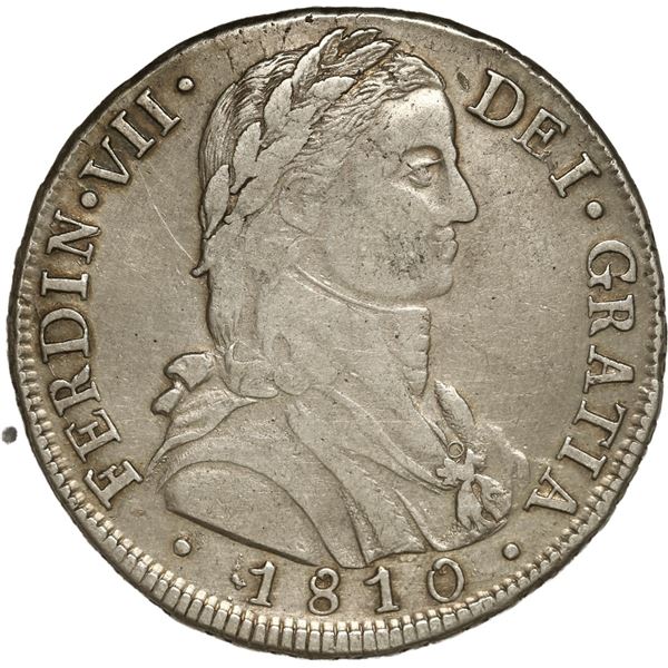 CHILE, Santiago, bust 8 reales, Ferdinand VII transitional ("admiral bust"), 1810 FJ.