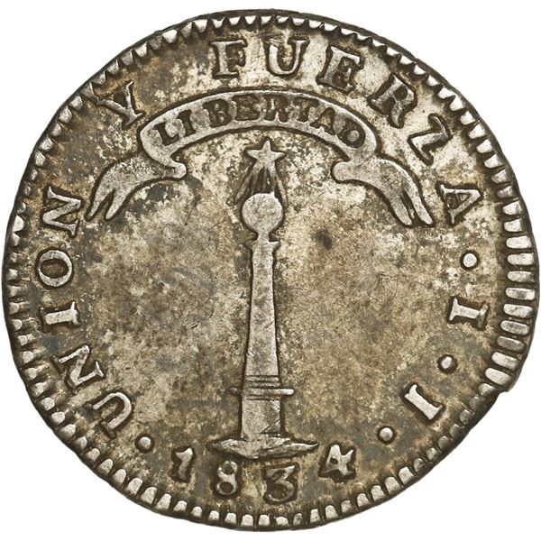 CHILE, Santiago, "volcano" 1 real, 1834 IJ.