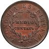 Image 2 : CHILE, struck at the Heaton Mint in Birmingham, England, copper ½ centavo, 1853, PCGS MS63 Brown.