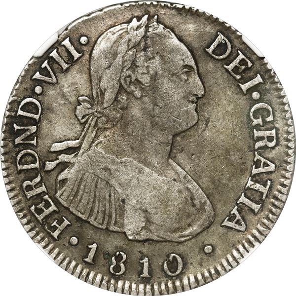 COLOMBIA, Popayán, bust 2 reales, Ferdinand VII (bust of Charles IV), 1810 JF, NGC VF 30.