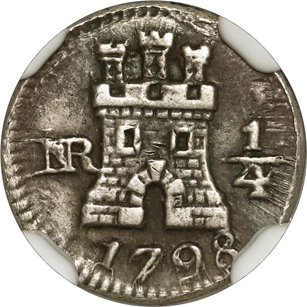 COLOMBIA, Bogotá, ¼ real, Charles IV, 1798, NGC XF details / edge filing.